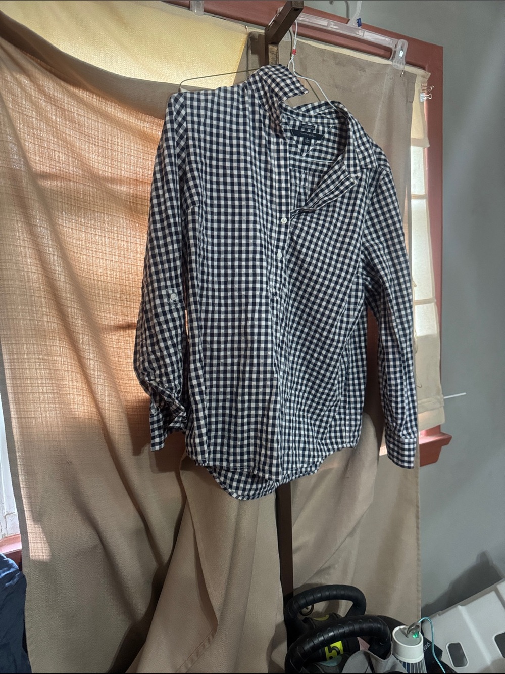 Tommy Hilfiger Black and White Gingham Button-Up Shirt